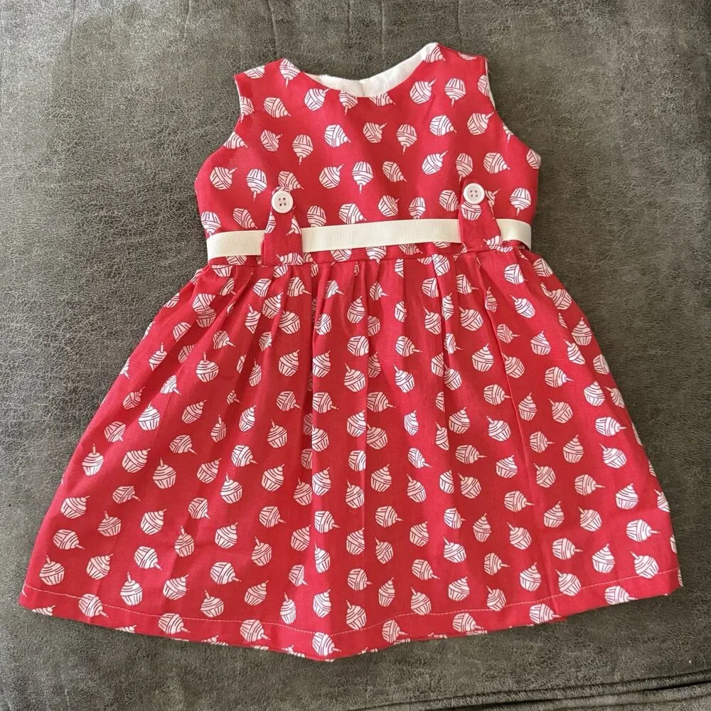 Baby Girl Dress 6-12 Months Red White Print Ribbon Sleeveless Cute - Picture 12 of 12
